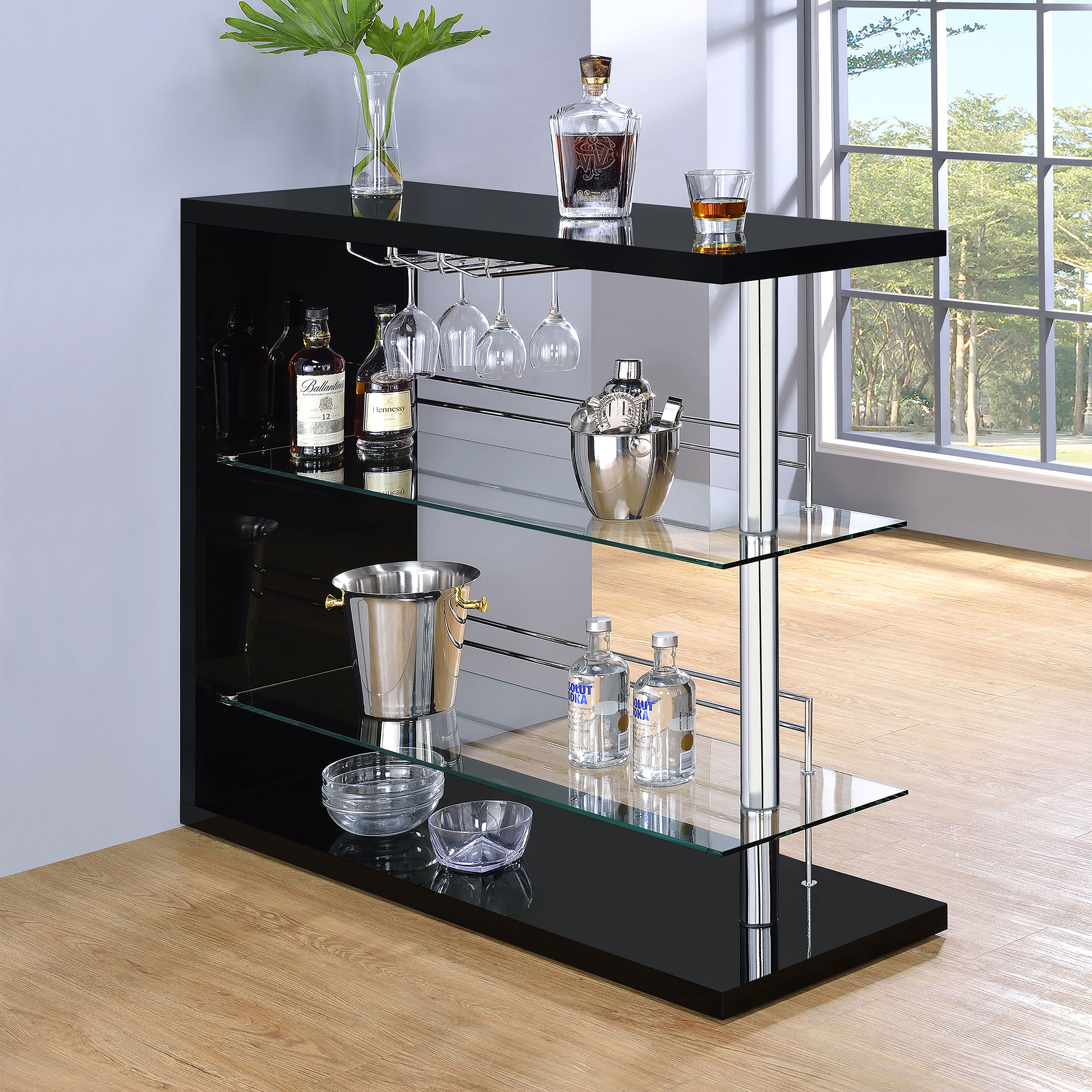 Prescott Rectangular Home Wine Table Black High Gloss - Image 2