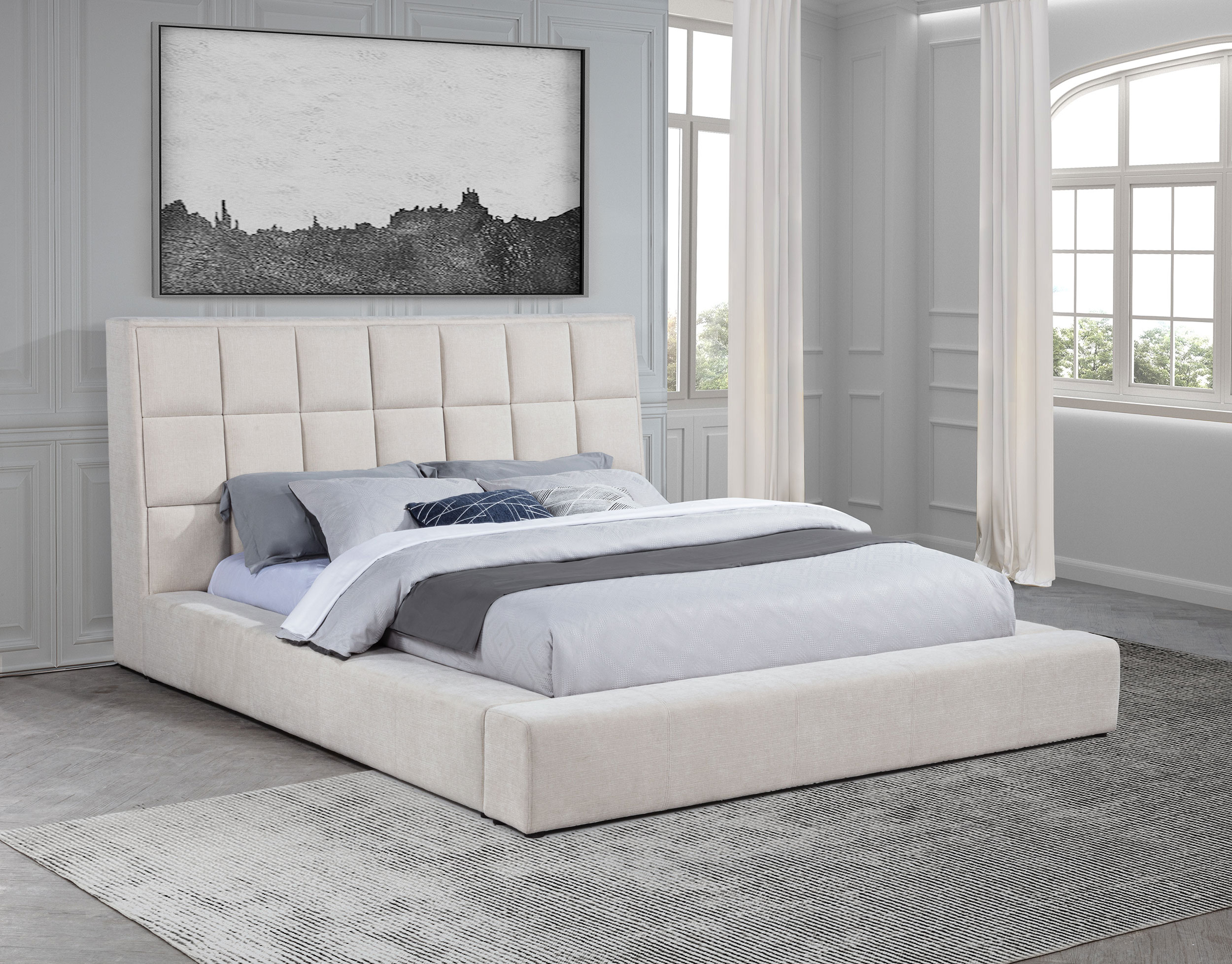 Dreux Upholstered Queen Panel Platform Bed Cream - Image 2