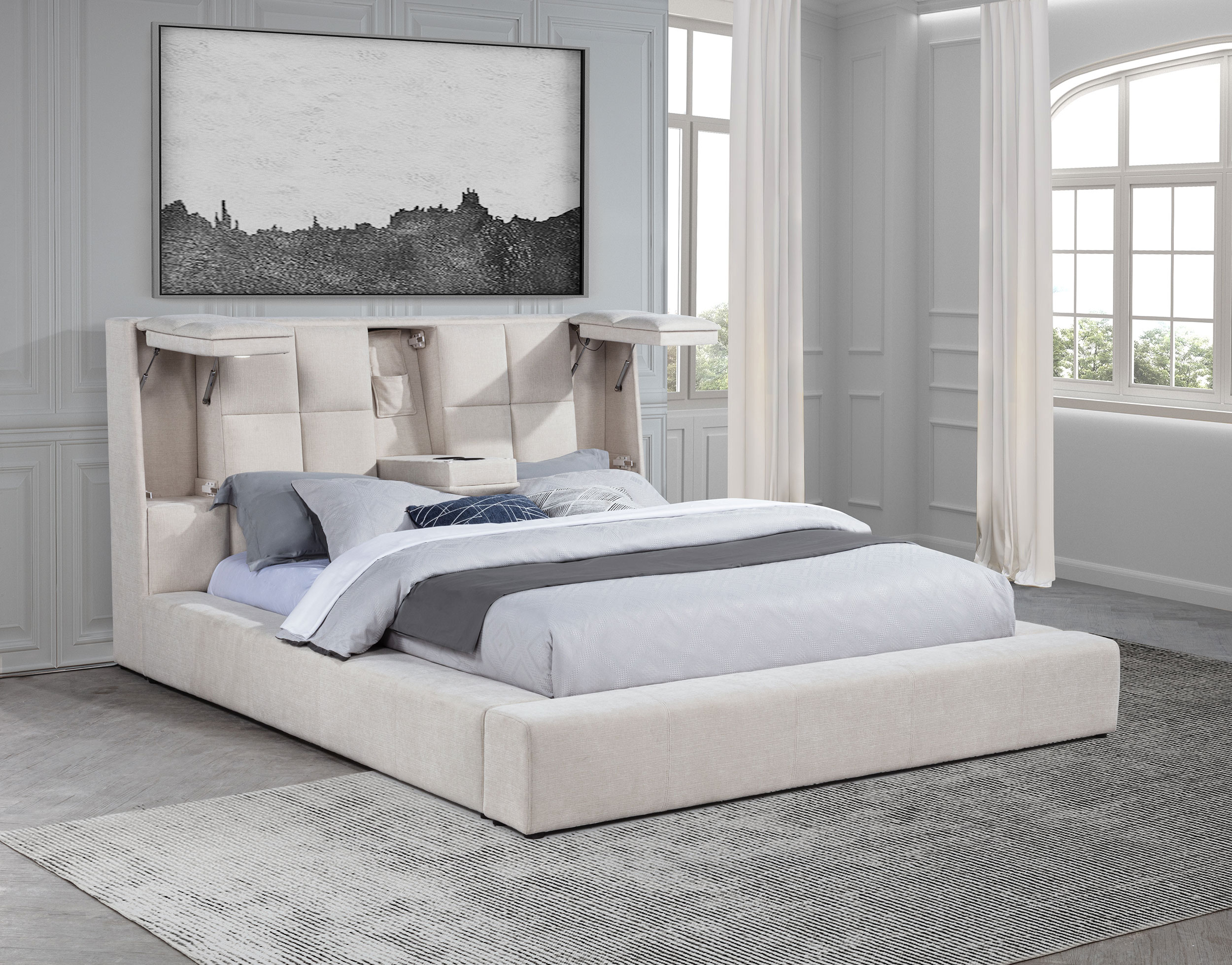 Dreux Upholstered Queen Panel Platform Bed Cream - Image 3