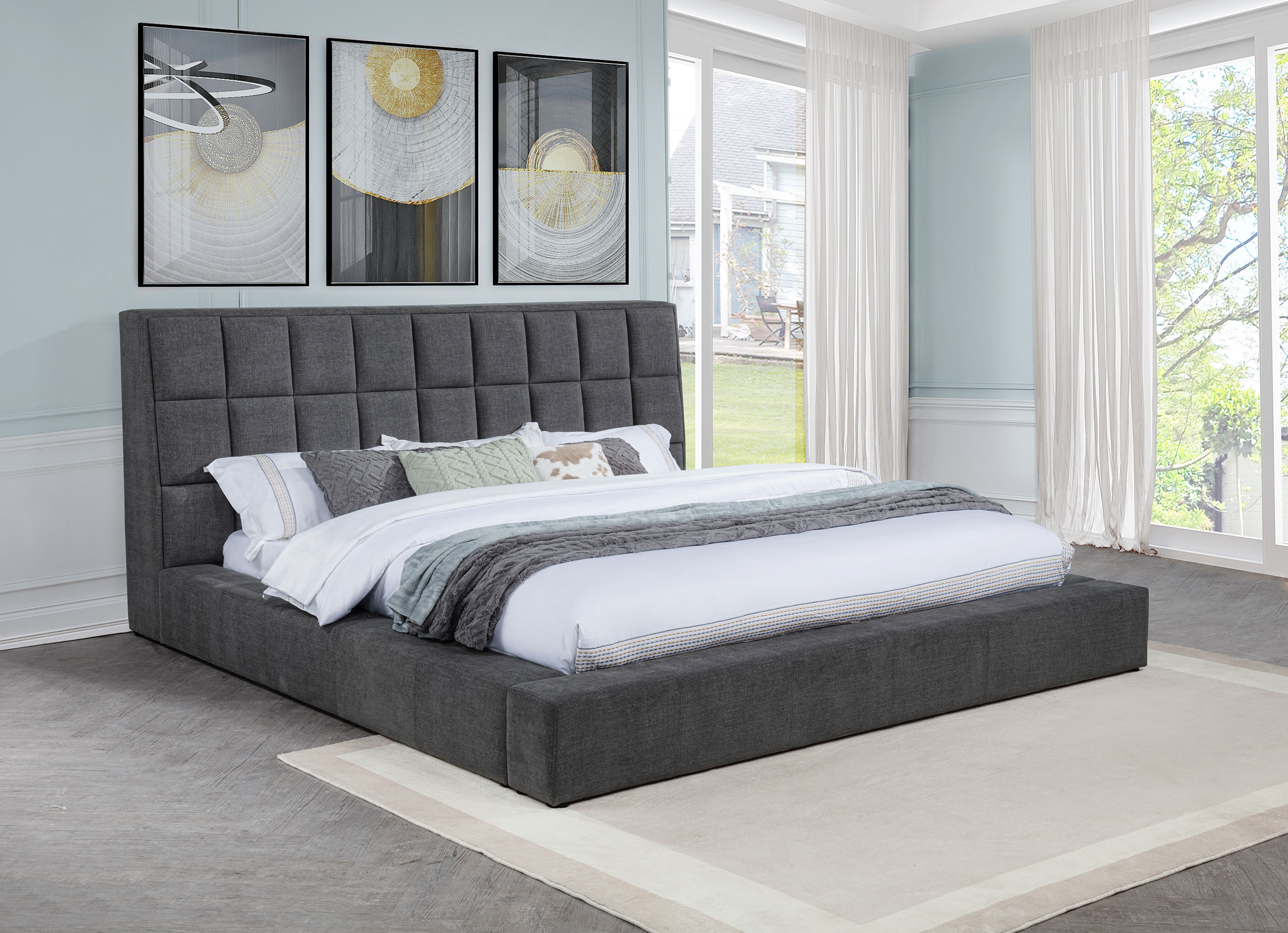 Dreux Upholstered Eastern King Panel Platform Bed Grey - Image 2