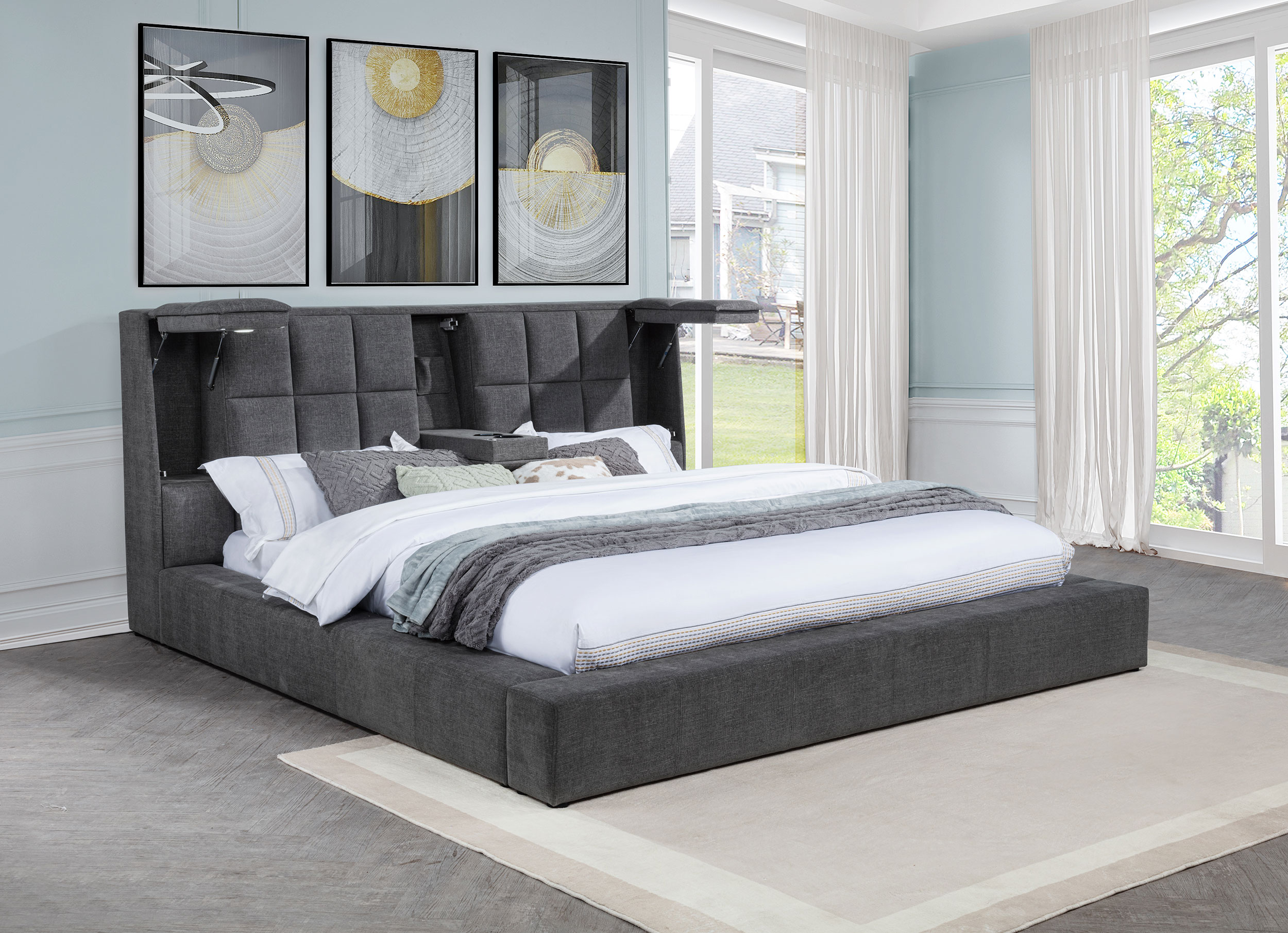 Dreux Upholstered Eastern King Panel Platform Bed Grey - Image 3