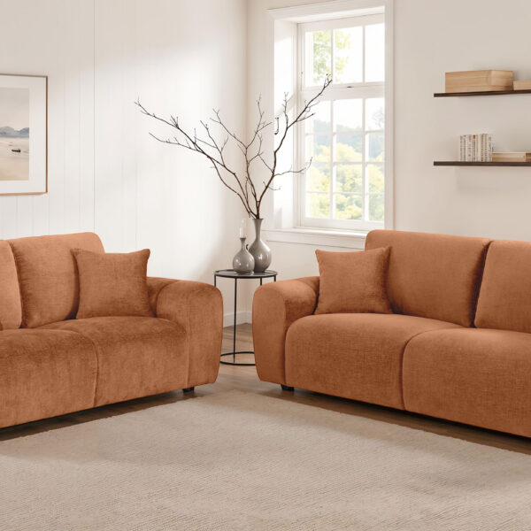Burnett 2-piece Chenille Upholstered Sofa Set Burnt Orange