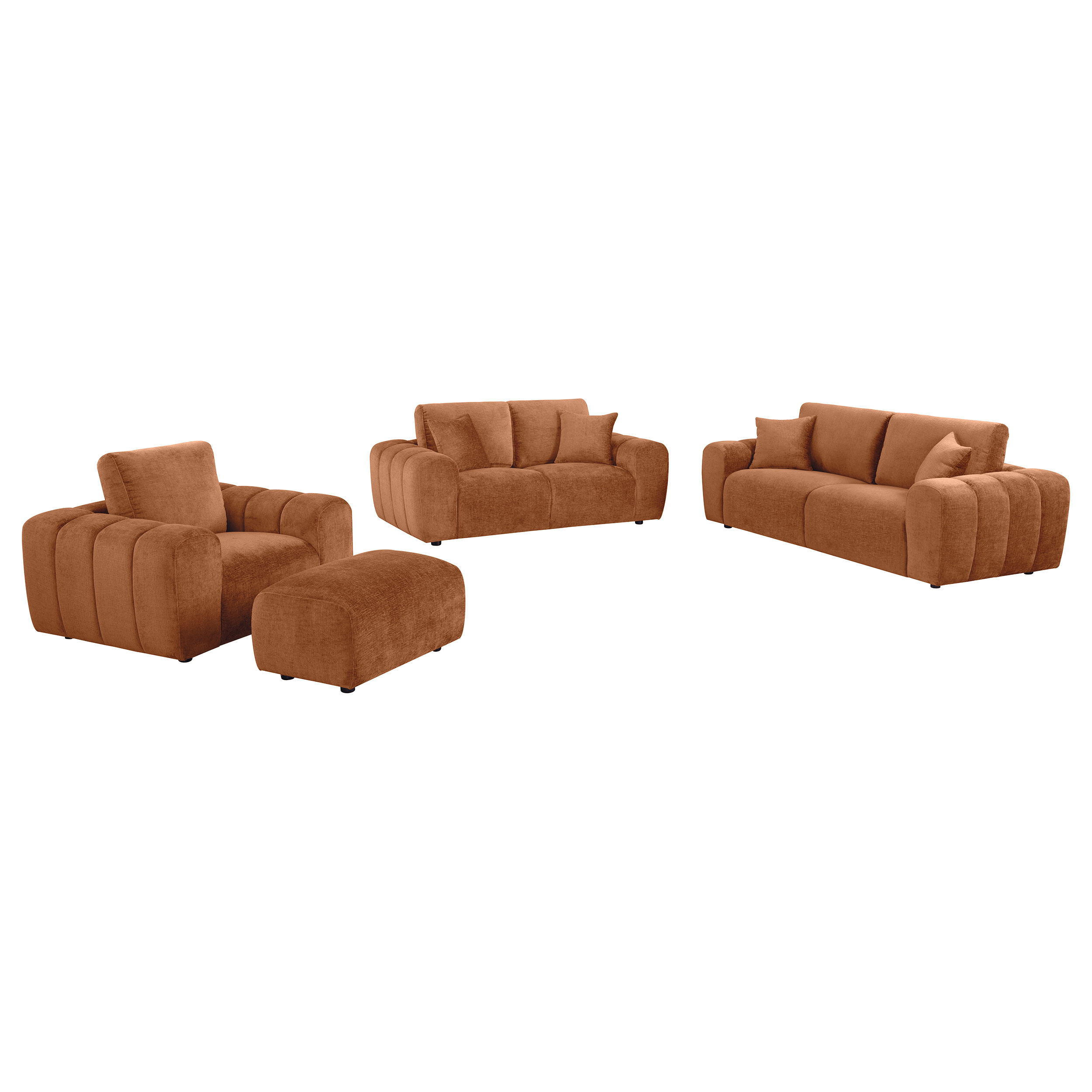 Burnett 4-piece Chenille Upholstered Sofa Set Burnt Orange - Image 2