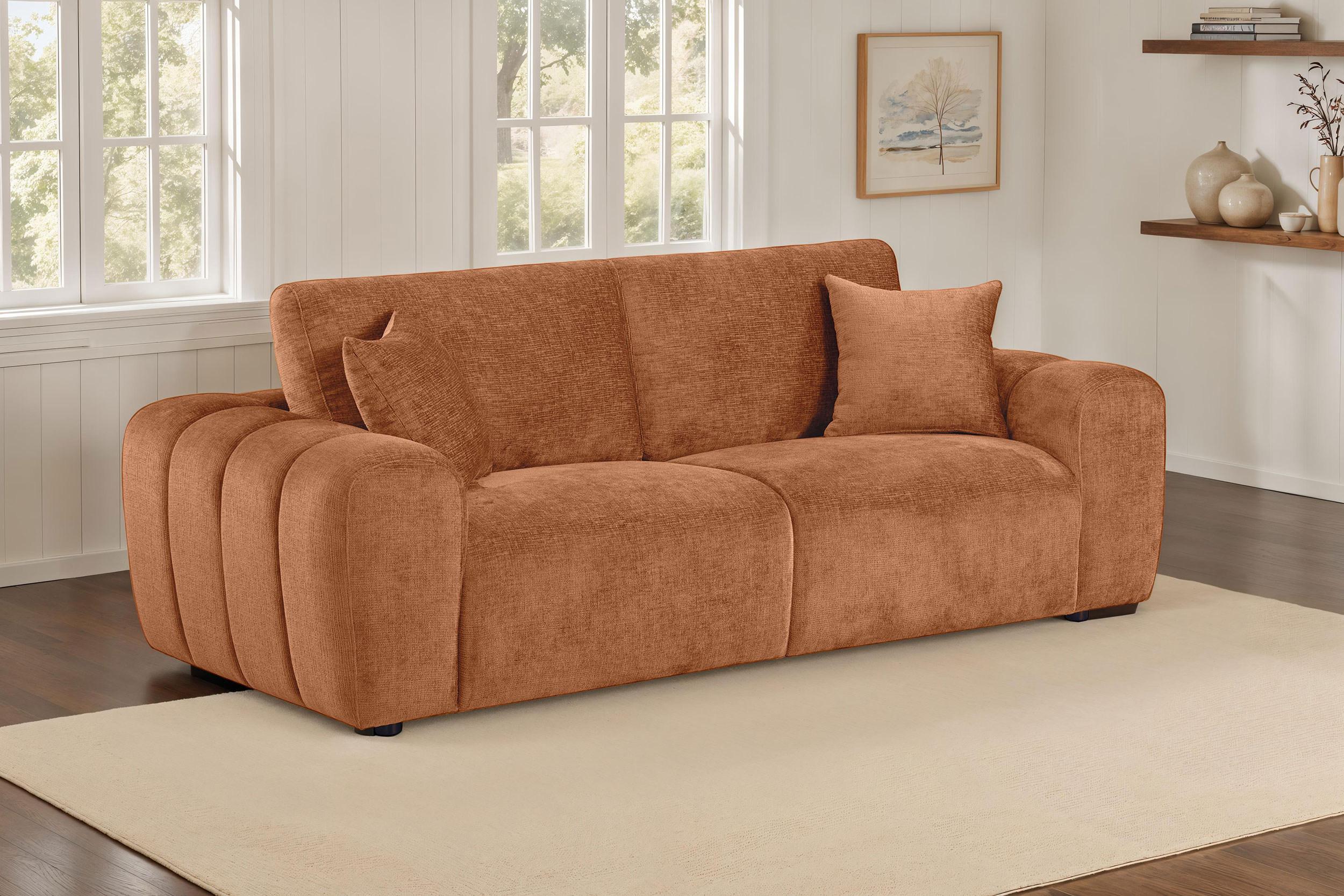 Burnett Chenille Upholstered Wide Arm Sofa Burnt Orange - Image 2