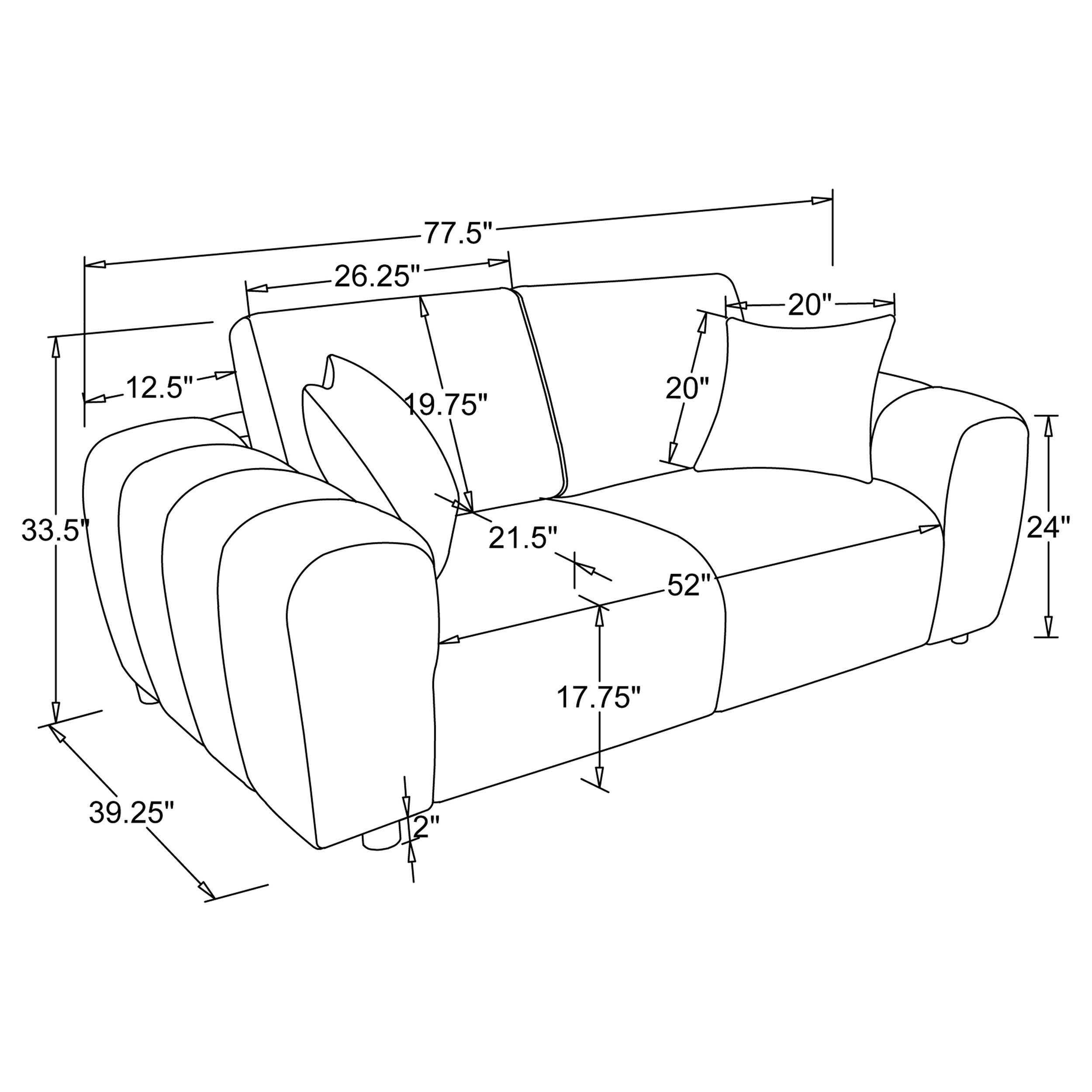 Burnett Chenille Upholstered Wide Arm Loveseat Ivory - Image 9