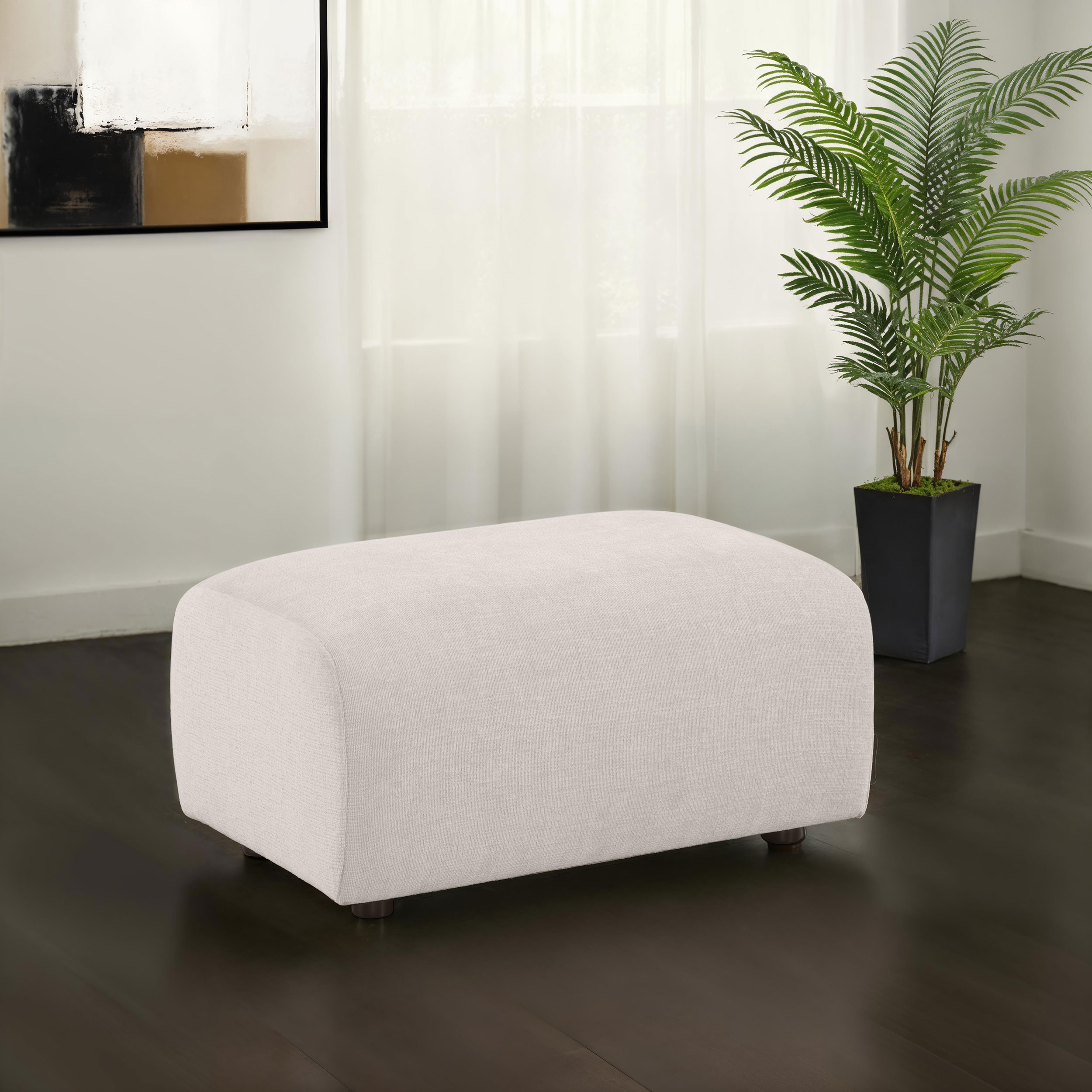 Burnett Chenille Upholstered Ottoman Ivory